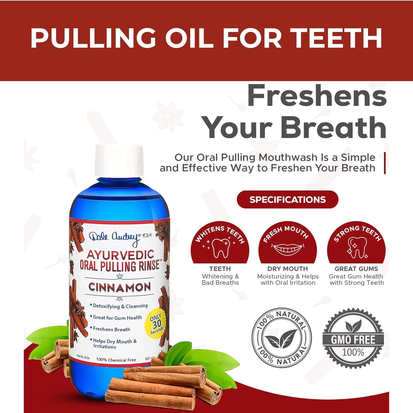 Dale Audrey Ayurvedic Organic Oil Pulling for Teeth and Gums | Oral Rinse Alcohol Free Mouthwash Essential Oils for Bad Breath | Healthy Gums Teeth & Fresh Breath (8 Fl Oz (Pack of 3), Variety Pack)