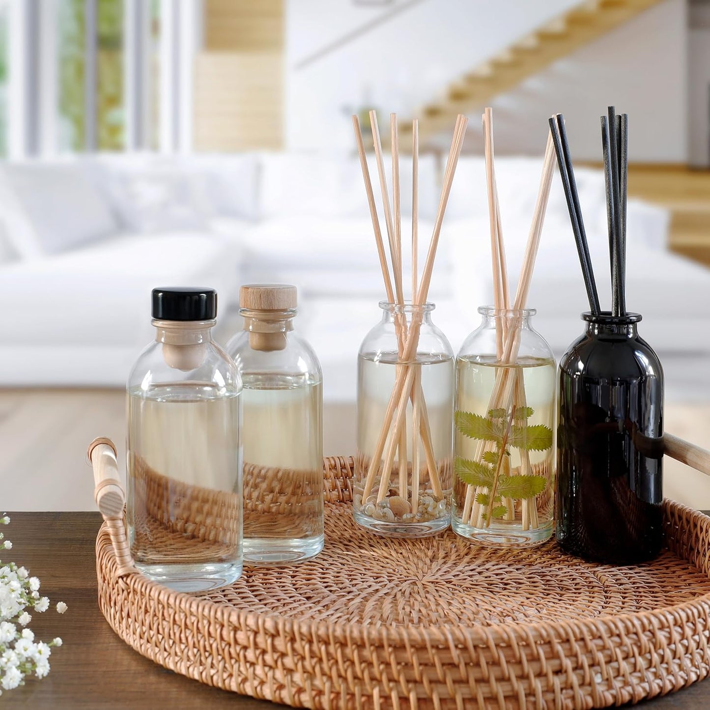 Urban Naturals Sensual Amber Blossoms Reed Diffuser Set | Made with Essential Oils & Real Botanicals | Sweet Amber, Night Blooming Jasmine, Sandalwood, Bergamot, Vanilla & Musk | Made in The USA