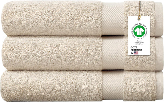 Delara 100% Organic Cotton Towels 650 GSM Plush Feather Touch Quick Dry Bath Towel, Pack of 3 GOTS Certified, Oeko-Tex Green Certified, Organic Cotton Bath Towel, 30"X58"