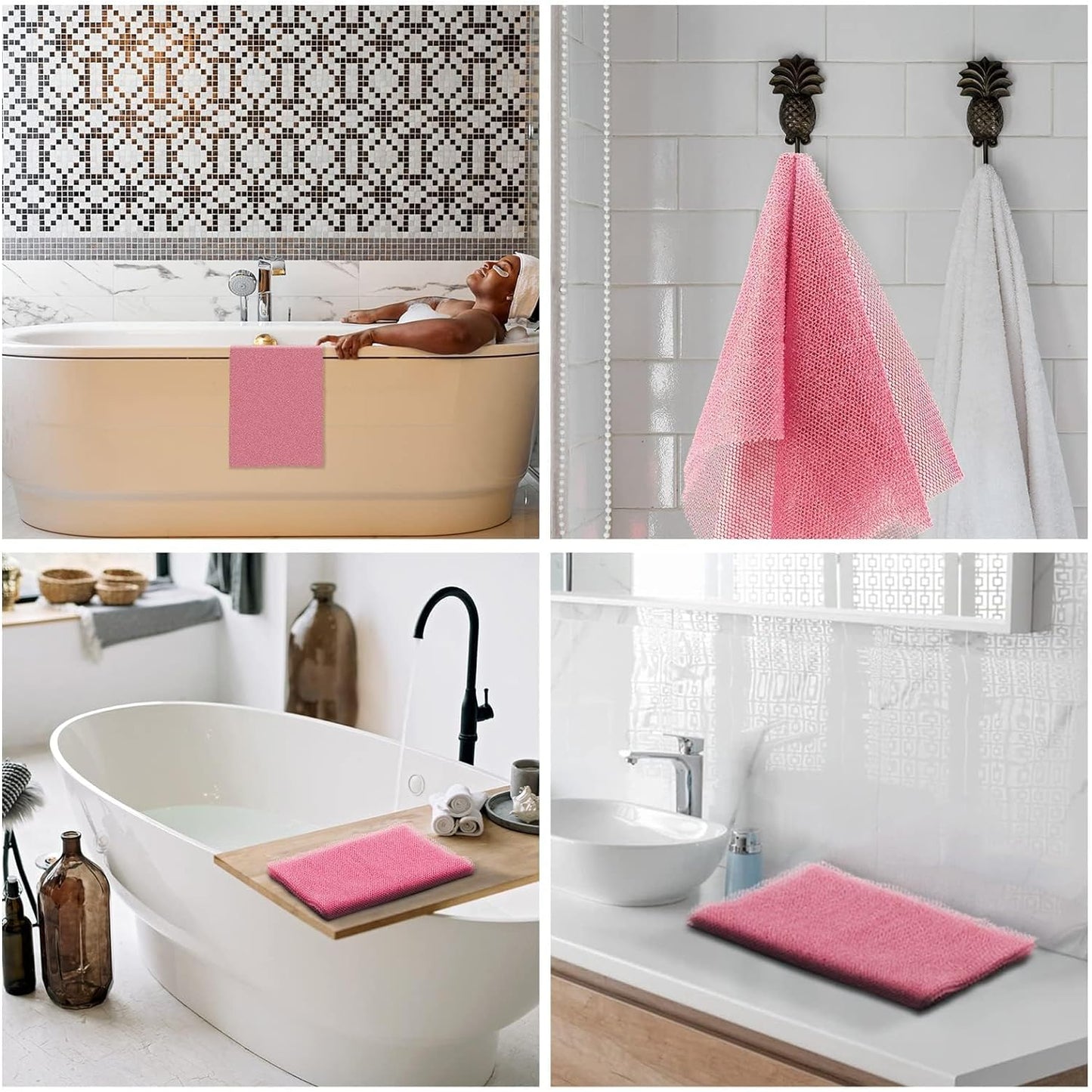 UJFQBH African Net Sponge African Net Long Net Bath Sponge Exfoliating Shower Body Scrubber Back Scrubber Skin Smoother,Great for Daily Use (Pink)