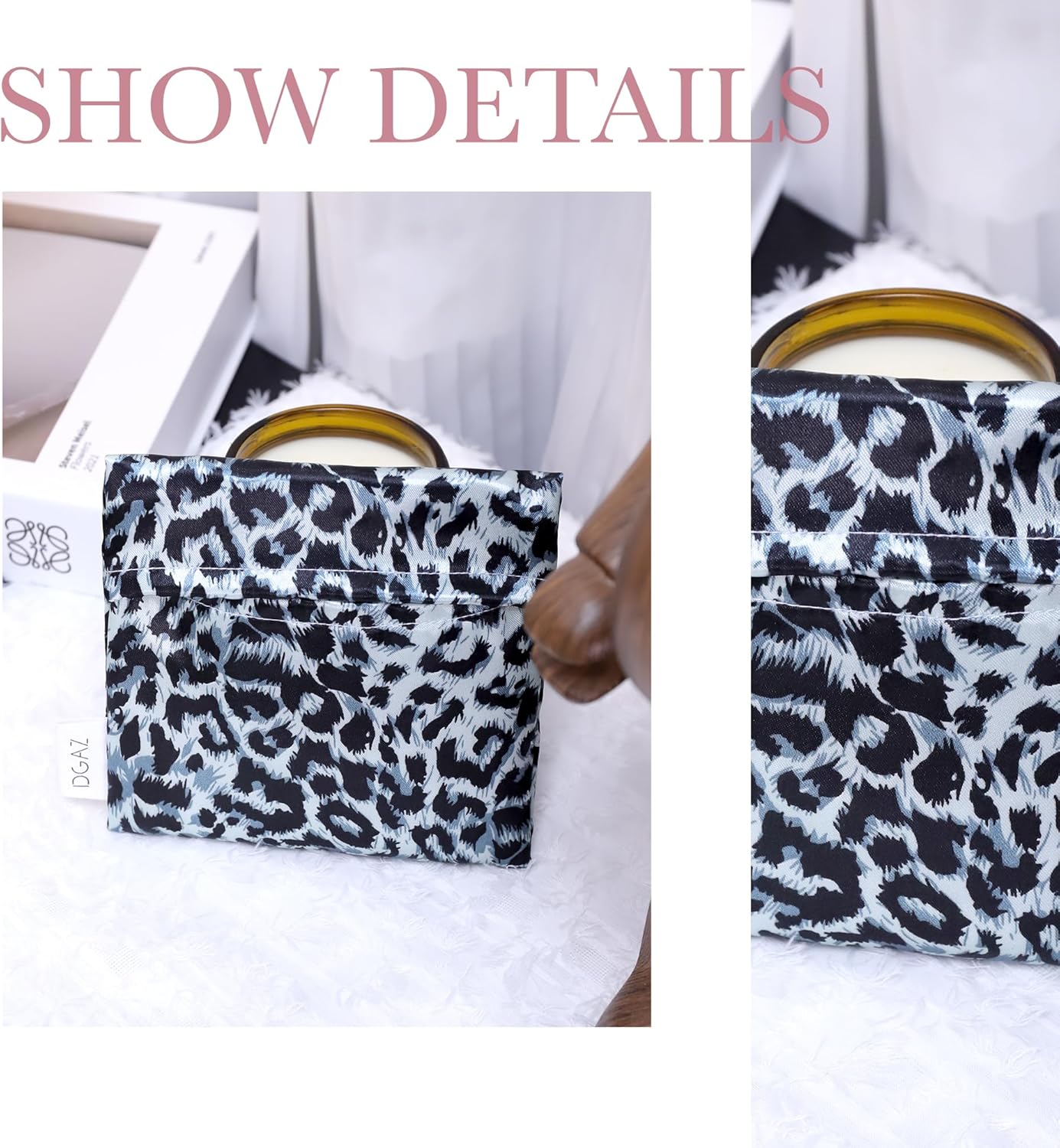 DGAZ Sanitary Napkin Storage Bag, Period Bag for Teen Aged Girls, Portable Period Bag for Panty Liners/Menstrual Cup/Small Tampons，Mini Makeup Bag for Purse(Leopard D)