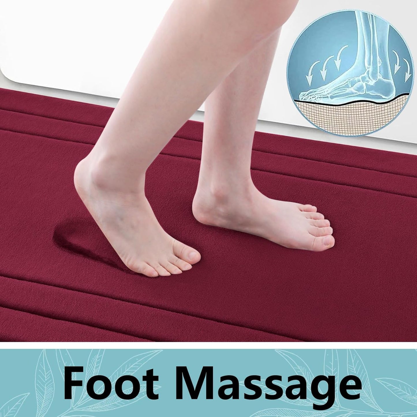 Arotive Memory Foam Bathroom Rug Mat 36x24, Ultra Soft and Absorbent Bath Mat, Machine Wash Dry, Comfortable Bath Rug Carpet for Bathroom Floor, Tub and Shower, Burgundy