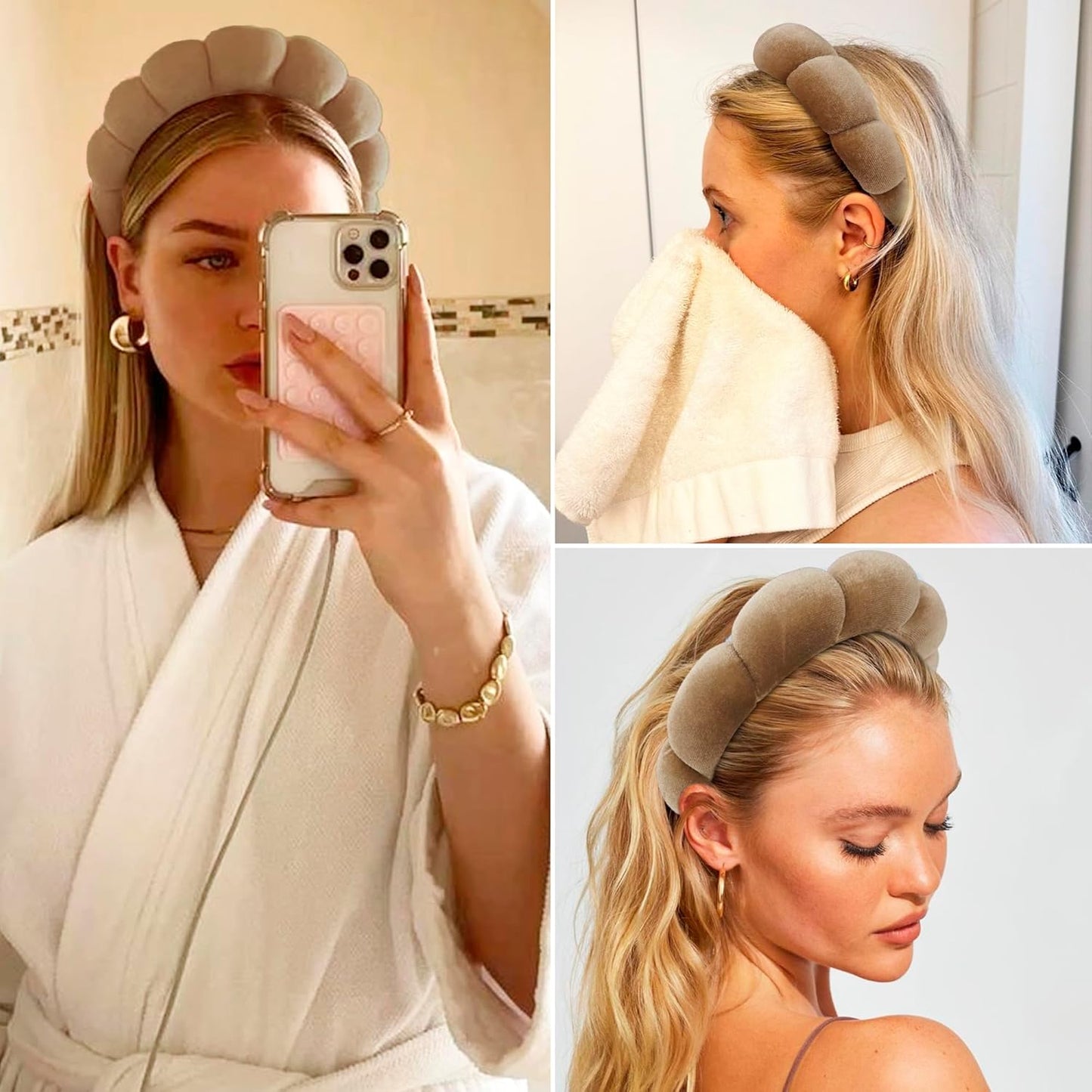 Ayesha Brown Spa Headband for Washing Face Sponge Makeup Headbands Skincare Headband Soft Hair band to Facial Clean