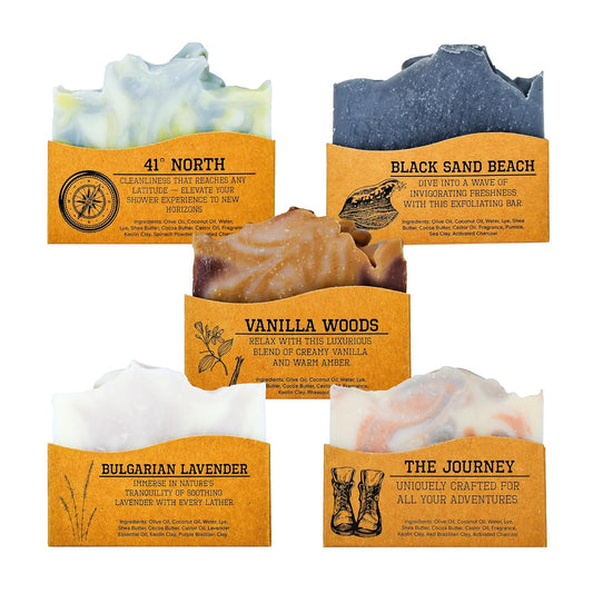 CompassSoap Natural Bar Soap for Women & Men | Skin-Friendly, Hand Made Soap Bar Gift Set | Best Exfoliating and Cleansing Bar Soap for Men & Women | 5 Oz. Variety Pack of 5