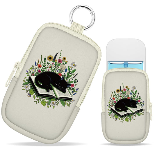 Cute Black Cat Book Hand Sanitizer Spray Case, Hand Sanitizer Holder Zippered Pouch, Cute Fashion Accessory with Snap Hook for Glow Mist and Power Mist 1FL OZ