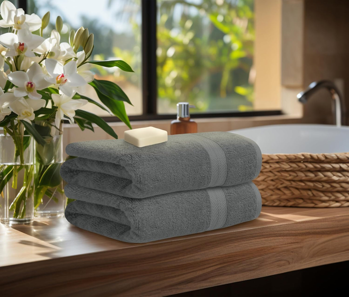 Avalon Towels Grey Bath Towels Set of 4 pcs (27x54 inches), 100% Cotton Towel Absorbent and Quick Dry Grey Towels for Bathroom, Super Soft and Perfect for Daily Use