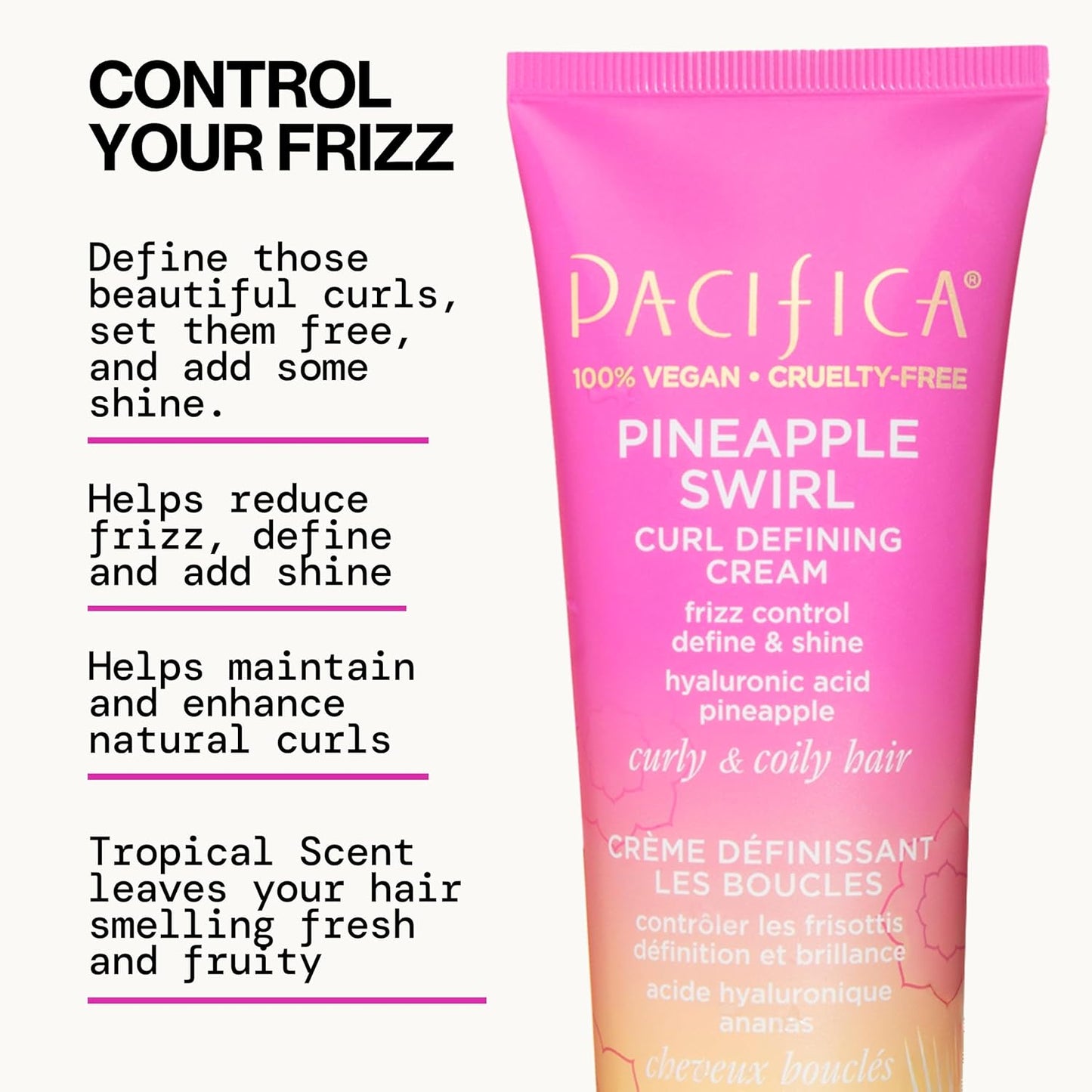 Pacifica Beauty Pineapple Curls 3-Step Hair Care Kit: Curl Defining Shampoo + Conditioner + Pineapple Swirl Curl Cream – Enhances Curls, Reduces Frizz, Vegan & Silicone-Free