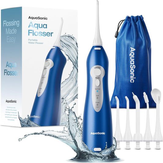 AquaSonic Water Flosser - Cordless Rechargeable Water Flossers for Teeth Cleaning - Waterproof Aqua Flosser, Portable Oral Irrigator for Dental Cleaning with 5 Jet Tips – Braces Home Travel