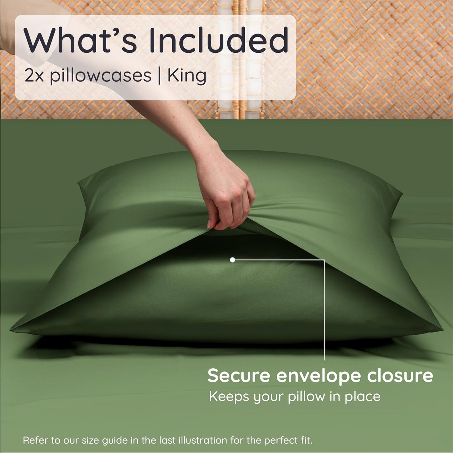 Bambaw 100% Viscose Derived from Bamboo Pillowcase King Size – Set of 2 Cooling Pillow Cases King with Envelope Closure, Breathable & Super Soft Pillow Cases (Olive)