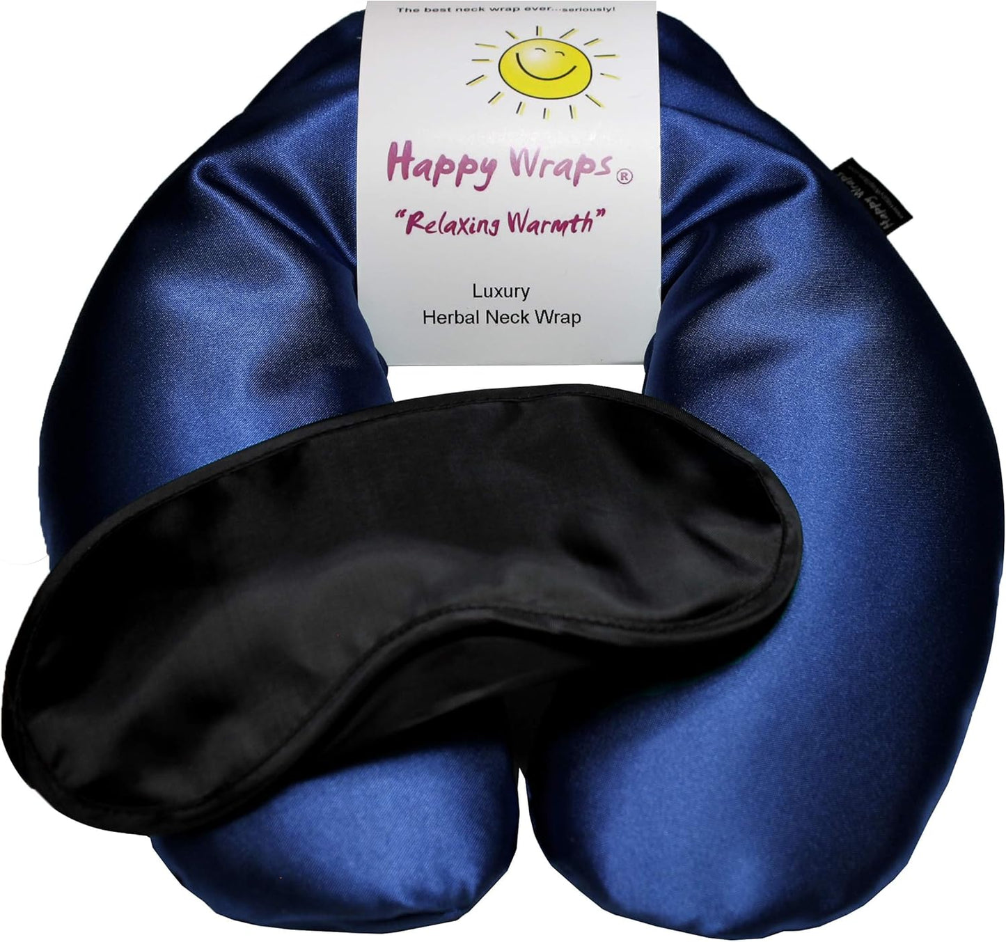 Microwavable Herbal Neck Wrap - Hot Cold Aromatherapy Neck Warming Pillow - Heating Pad for Migraines, Stress, Gifts for Women, Birthdays, Christmas and Free Sleep Mask - Sapphire Satin