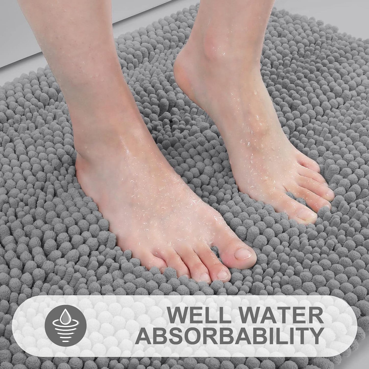 Grandaily Chenille Striped Bathroom Rugs 24x16, Extra Thick and Absorbent Bath Mats, Non-Slip Soft Plush Shaggy Shower Carpet, Machine Wash Dry, Bath Rug for Bathroom, (Small, Dark Gray)