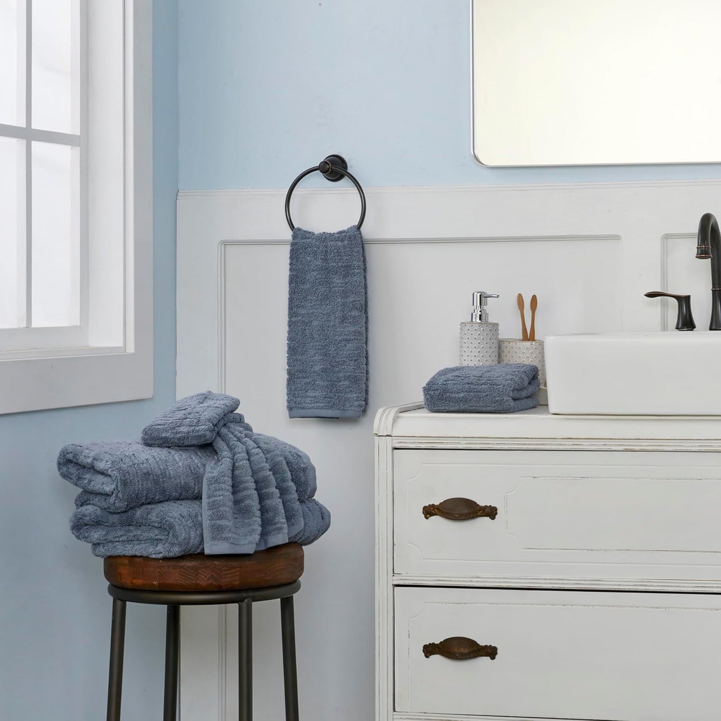 SKL Home CloudSoft Cotton Luxury 4 Pc Bath Towel Set, Smoke Blue