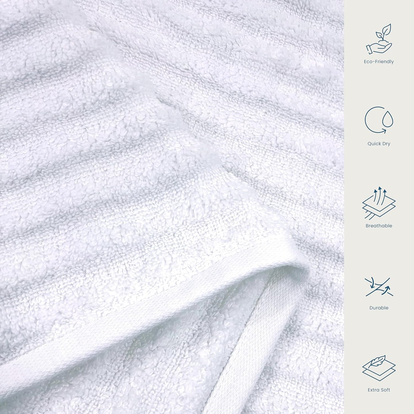 Blue Loom Ribbed Hand 2 Towels Set, 100% Cotton 600GSM, Soft Absorbent Durable Quick Drying for Bathroom - Mason 2 Piece 18" x 30" - White