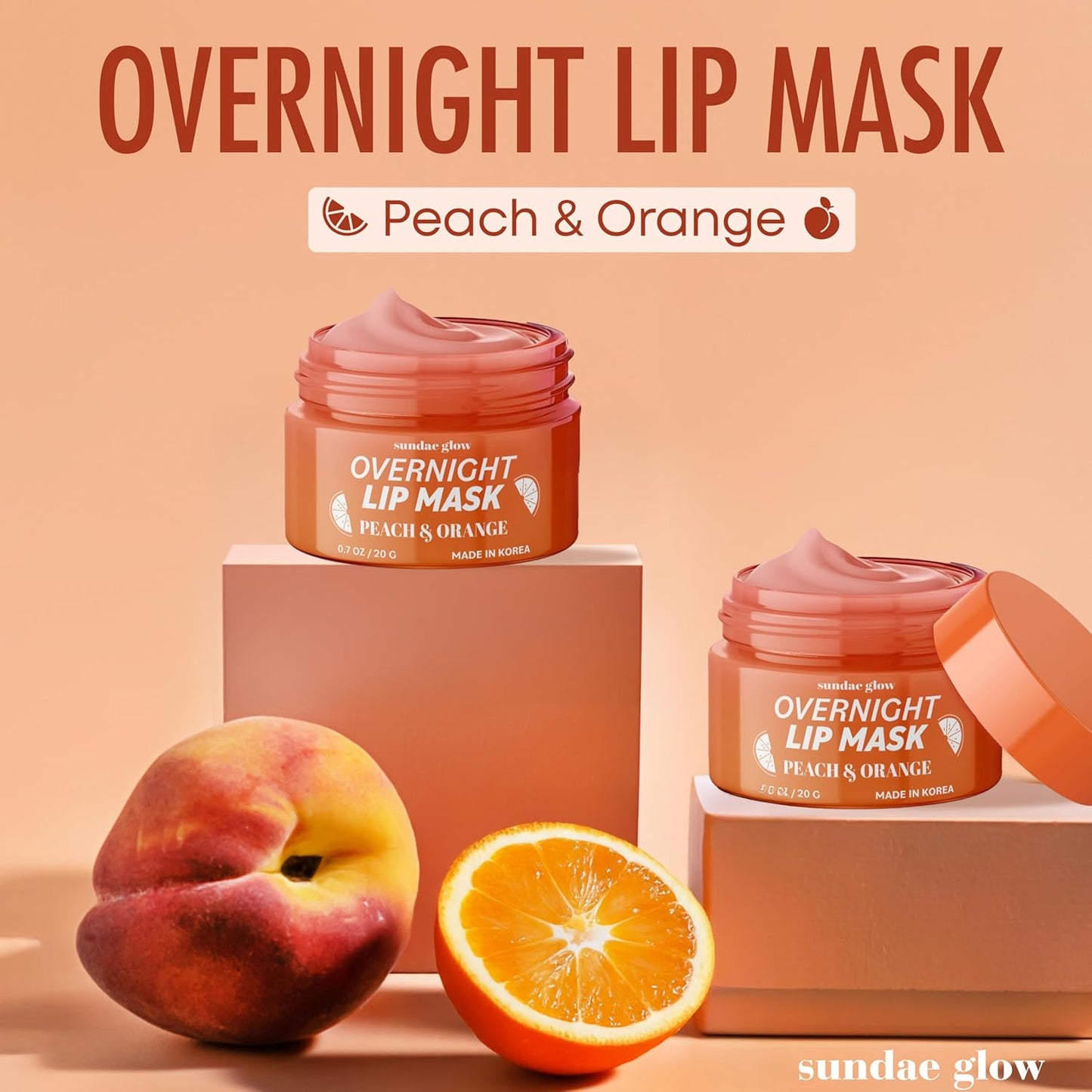 Lip Mask with Peach & Orange – Hydration, Lip Repair for Dry Cracked Lips & Smoothing – Dermatologist Tested, Korean Lip Care – 95% Natural, Clean Beauty, Cruelty-Free – 1 Pack