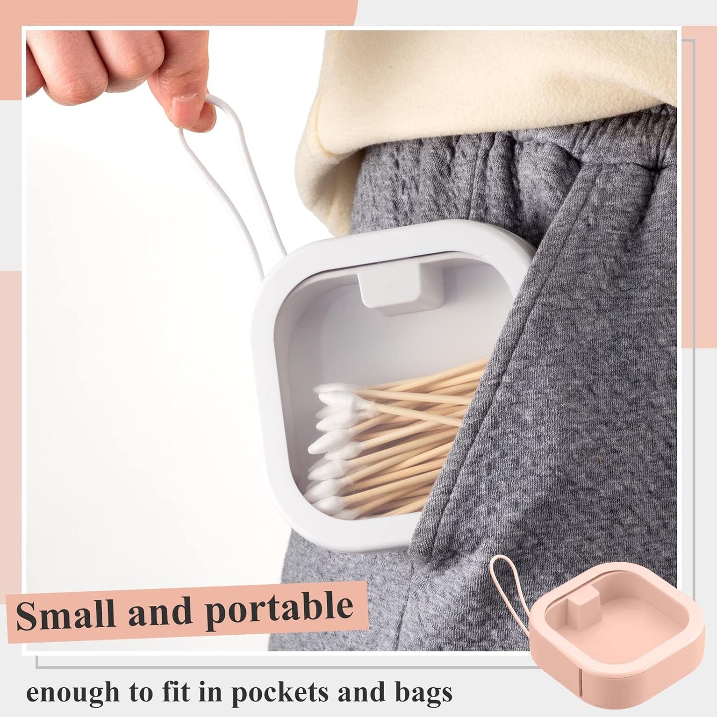 Kathfly 4 Pcs Pink White Hair Tie Organizer Portable Hair Accessory Storage Containers Stackable Tie Bobby Pin Holder Home Cotton Swab Dispenser Accessories Jewelry Organizer Box