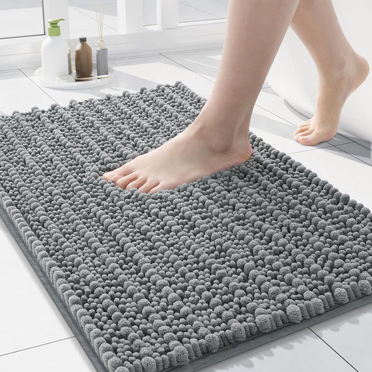 Arotive Luxury Chenille Bathroom Rug Mat, Extra Soft Thick Absorbent Shaggy Bath Rugs, Non-Slip Machine Wash Dry, Plush Bath Mats for Bathroom, Shower and Tub, 24x16, Grey
