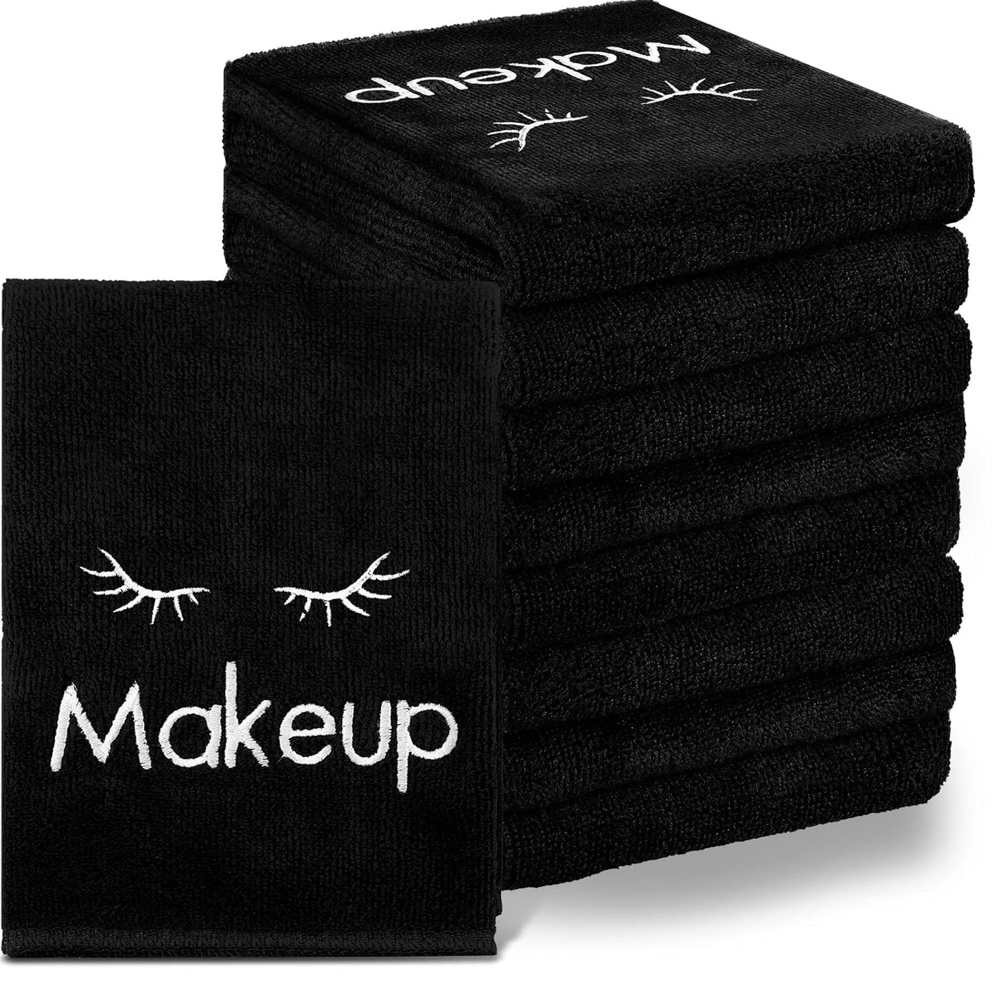 30 Pcs Microfiber Black Makeup Washcloths for Face 13 x 13 Inches Makeup Remover Towels Reusable Absorbent Removers Face Wash Cloth with Embroidery for Women