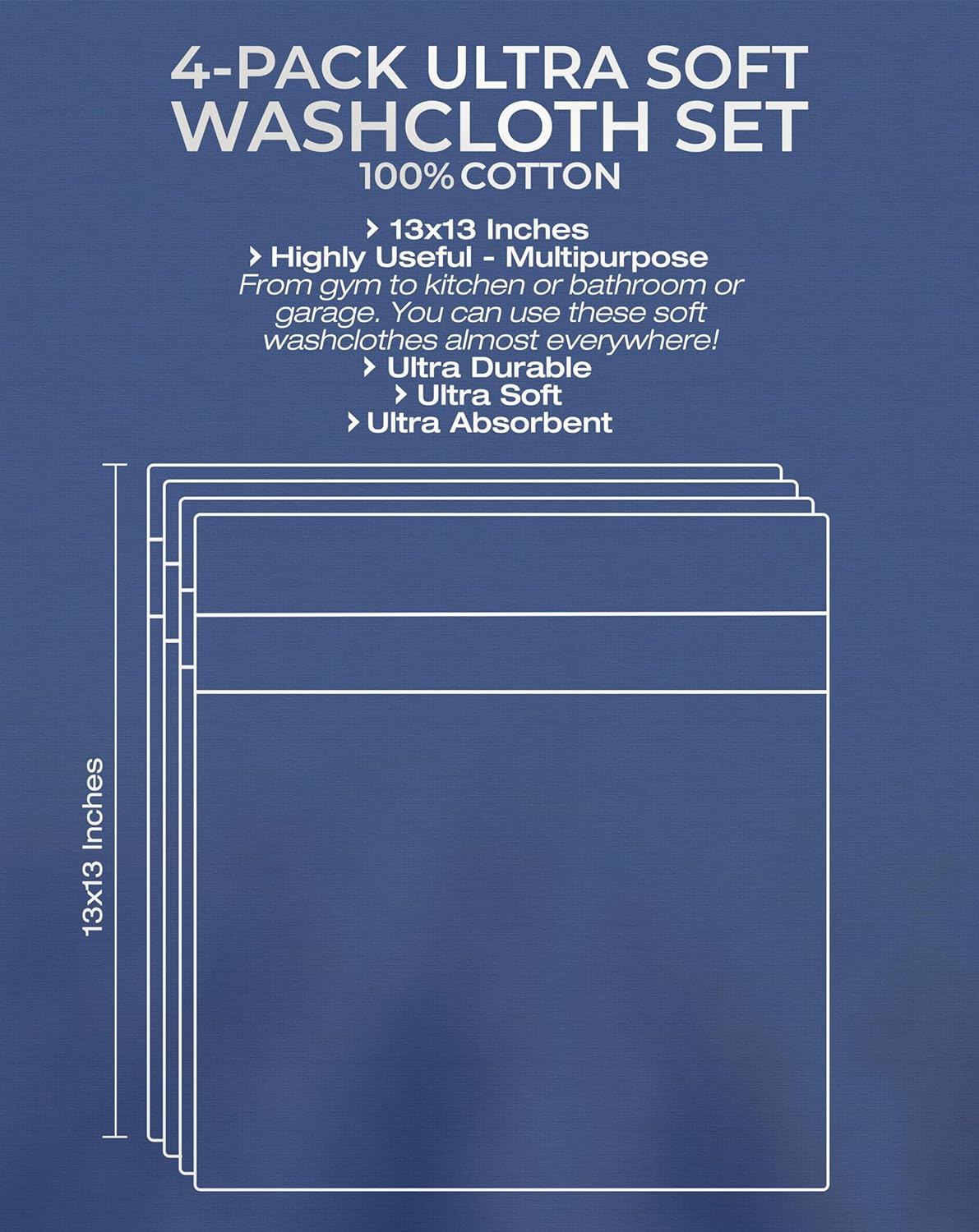 American Veteran Towel, 100% Cotton Turkish Washcloths for Bathroom Essentials 4 Pack, Soft Absorbent Wash Cloths Quick Drying Small Towels Washrags, White