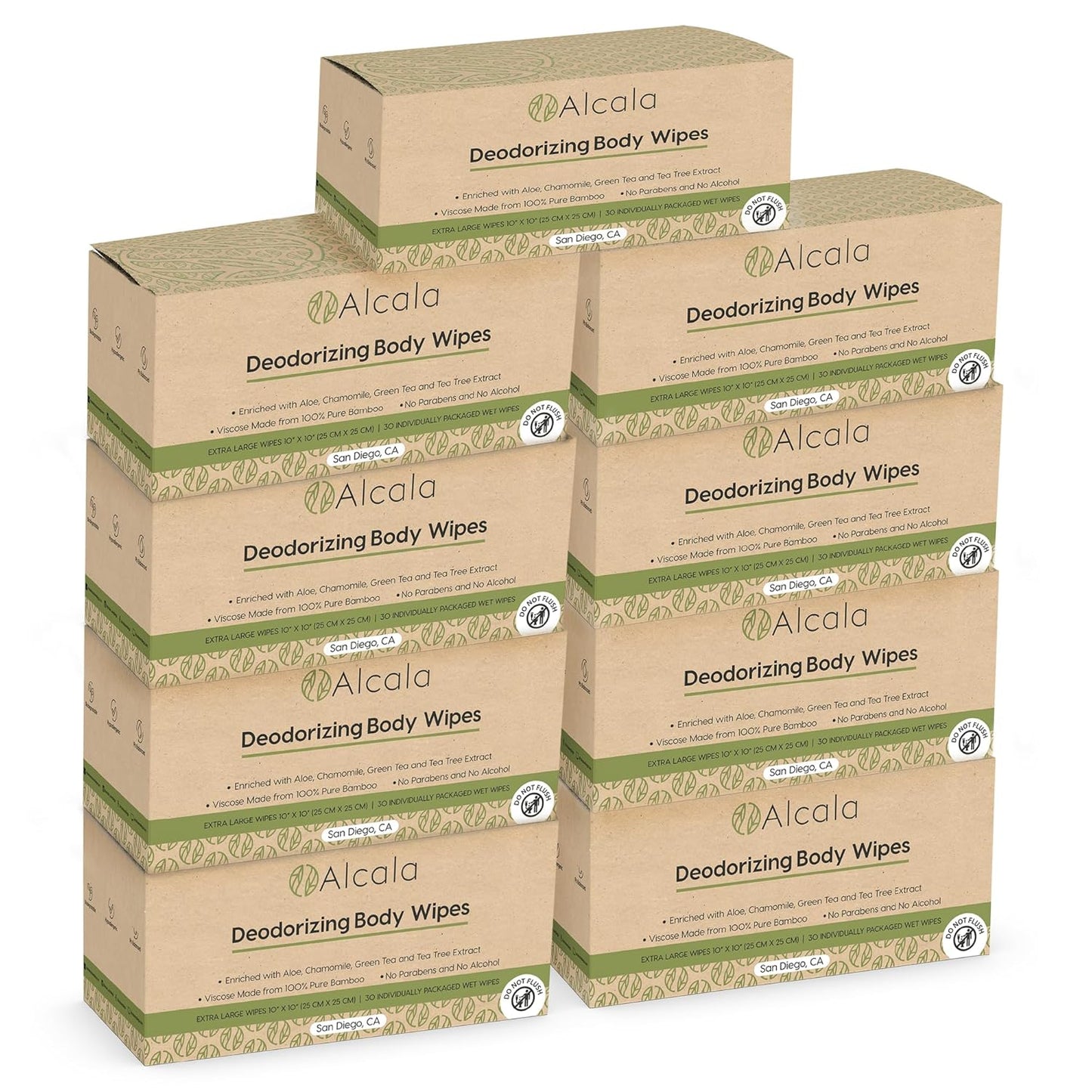 Alcala Deodorizing Body Wipes Individual Shower Wipes 100% Pure Biodegradable Bamboo Wet Wipes with Aloe Tea Tree Adult Body Wipes for Women & Men Ideal for Camping Hiking, Hospitals & Gym (330 Pack)