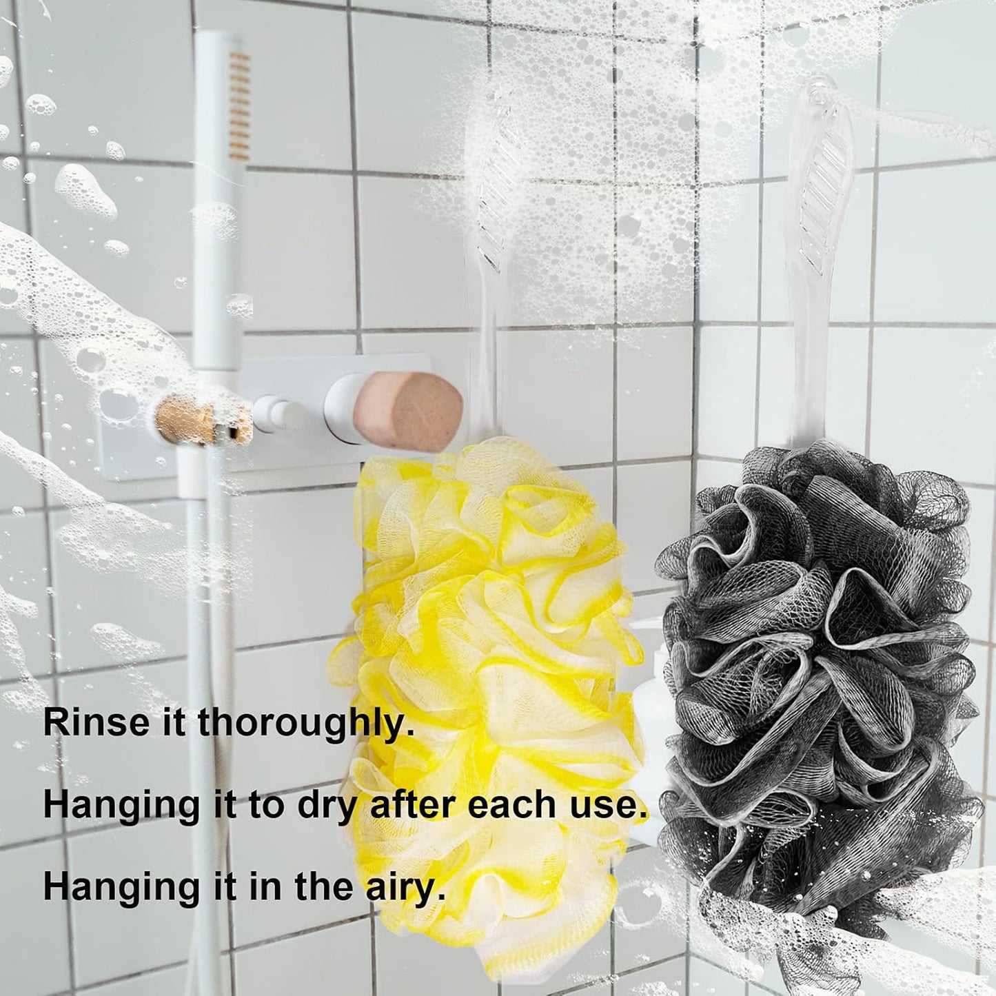 Black, Yellow & Gray Loofah - Mens & Womens Back Scrubber - 18 Inch Long - 2 Pack