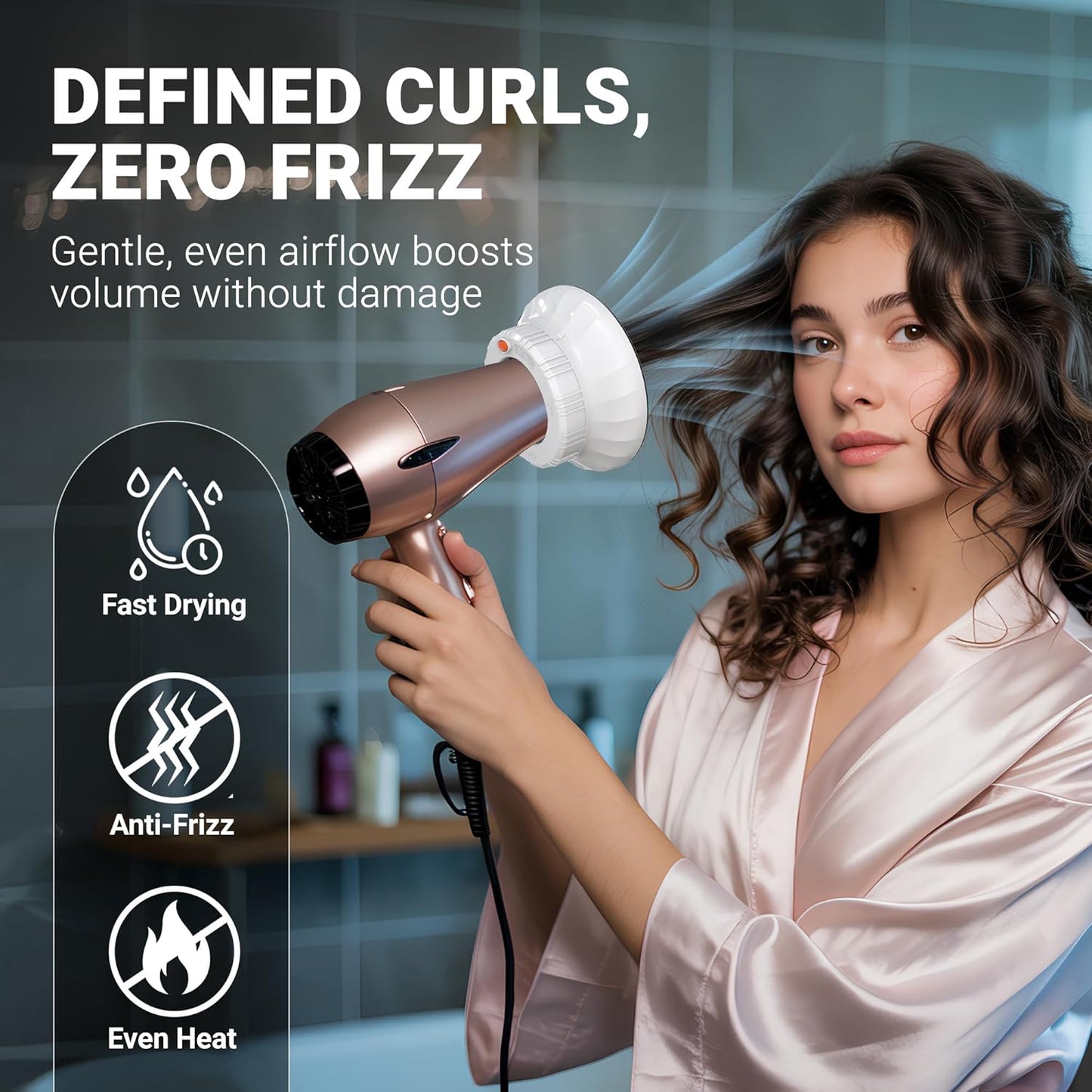 Universal Hair Diffuser for Blow Dryer - Fits All 1.4-2.4 inch Dryers, Professional Ionic Diffuser Attachment for Curly/Wavy Hair, Reduces Frizz & Enhance Curls, Lightweight, Travel-Friendly (white)