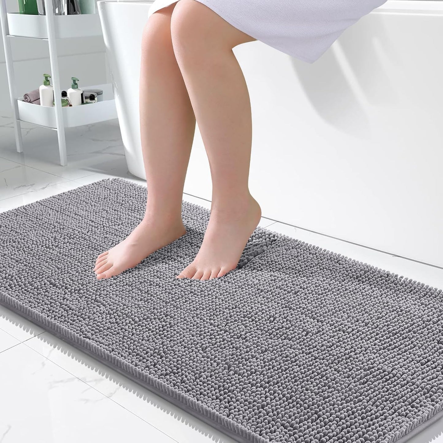 OLANLY Bathroom Rugs 50x30, Extra Soft Absorbent Chenille Bath Rugs, Rubber Backing Quick Dry, Machine Washable Bath Mats for Bathroom Floor, Tub and Shower, Home Decor Accessories, Grey