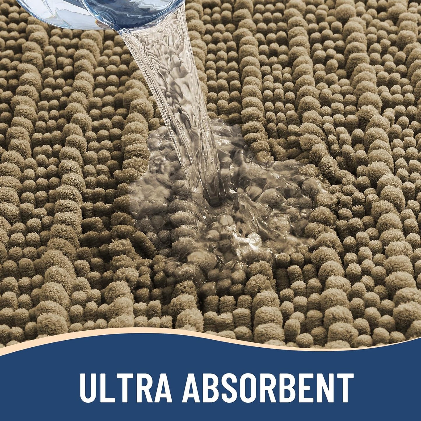 Arotive Luxury Chenille Bathroom Rug Mat, Extra Soft Thick Absorbent Shaggy Bath Rugs, Non-Slip Machine Wash Dry, Plush Bath Mats for Bathroom, Shower and Tub, 24x16, Camel