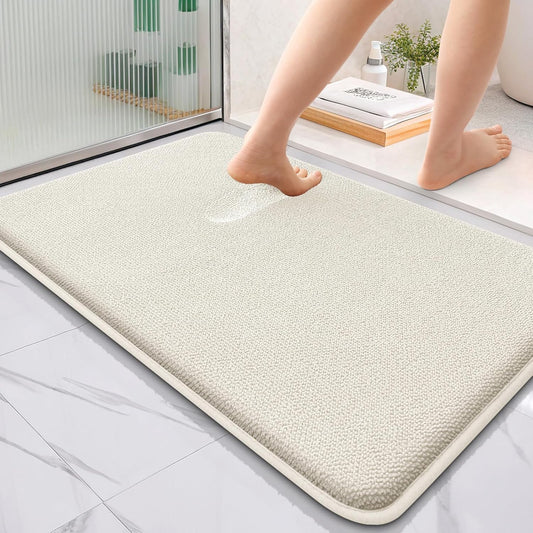 OLANLY Thick Memory Foam Bath Mat Rug 36x24, Extra Soft Absorbent Bathroom Rug, Quick Dry Bath Mats, Non-Slip, Machine Washable Carpet for Bathroom, Tub and Shower, Home Decor Accessories, Ivory