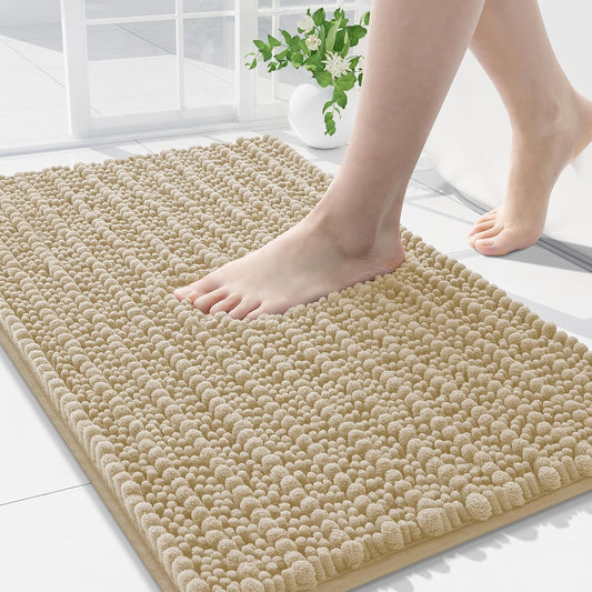 Arotive Luxury Chenille Bathroom Rug Mat, Extra Soft Thick Absorbent Shaggy Bath Rugs, Non-Slip Machine Wash Dry, Plush Bath Mats for Bathroom, Shower and Tub, 36x24, Beige