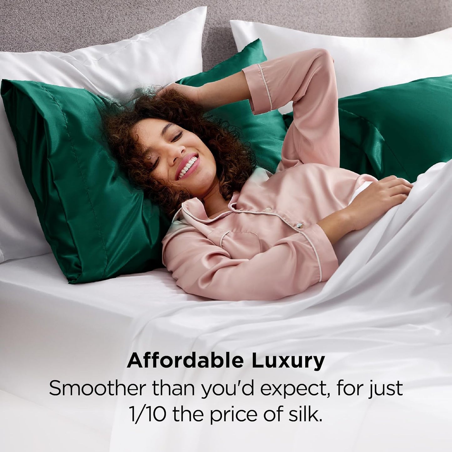 Bedsure Satin Pillowcase 2 Pack Similar to Silk Pillow Cases Standard Size, Green Christmas Pillow Case with Envelope Closure, Decor Gifts for Women Men, Dark Green, 20x26 Inches, 2pcs