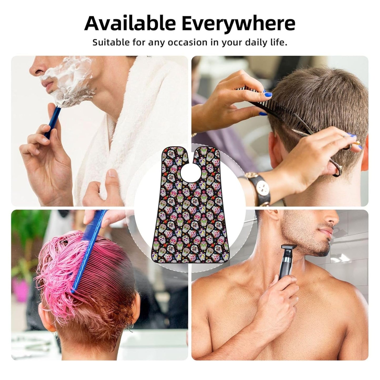 Colorful Skull Beard Bib Apron, Beard Hair Catcher For Men Shaving, Waterproof With Suction Cups