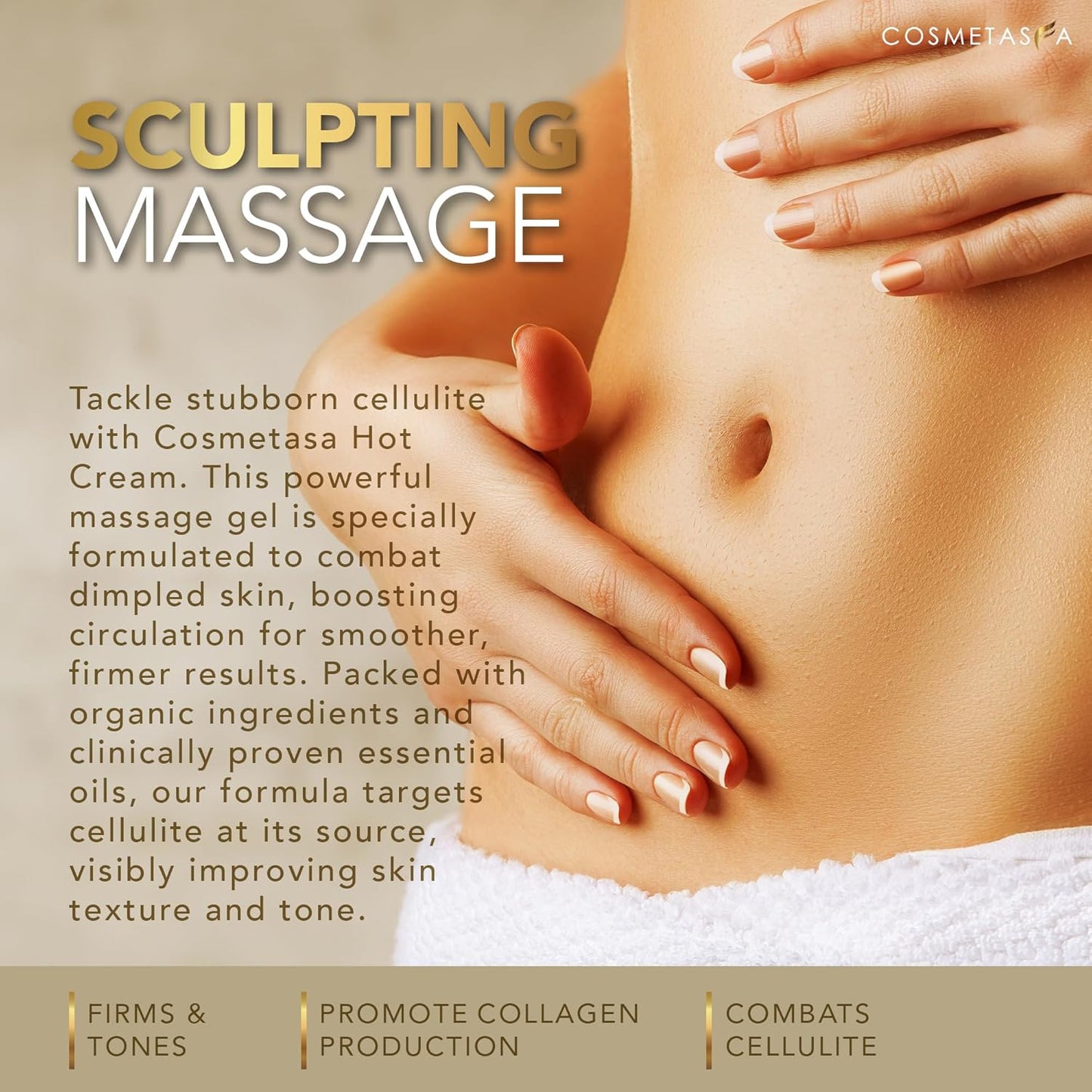 Cosmetasa Hot Cream Massage Gel with Massager Mitt- Natural and 87% Organic Cellulite Cream - Multi Use, Skin Toning, Joints and Muscle - 8.8 oz