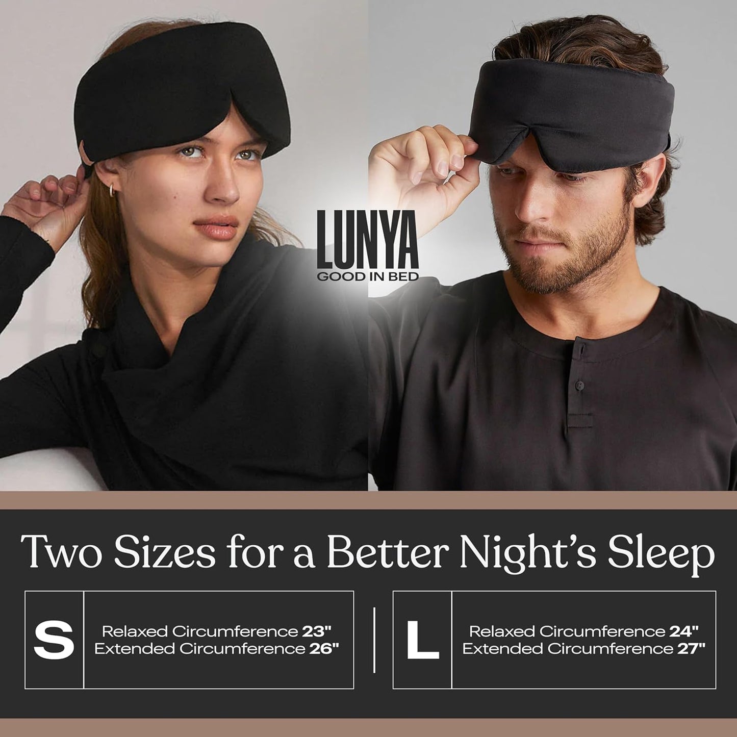 Lunya Sleep Mask with Box - Washable Silk Sleeping Mask and Headband for Beauty Routines - Thermoregulating Comfort for Restful Nights - Silk Eye Mask for Women - Large - Immersed Black