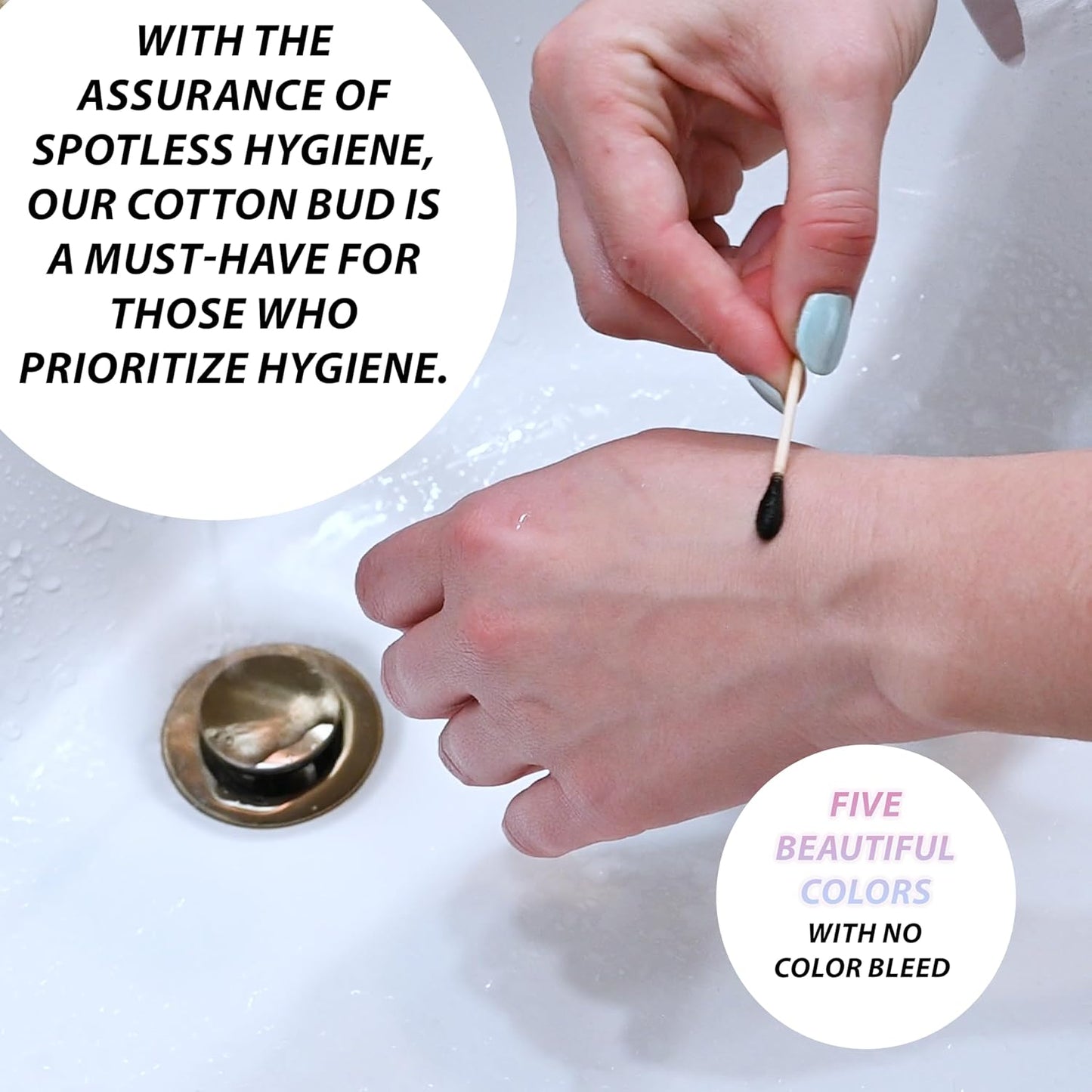 RS ESSENTIAL'S BY LV: Aesthetic Cotton Swabs Sticks Ear Swabs Bamboo swabs 200 Count Cotton Buds In 5 Colorful Colors (Black)