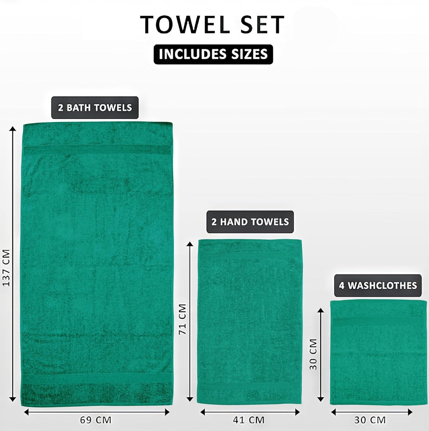 Softolle Luxury 8 Piece Towel Set, 2 Bath Towels 2 Hand Towels 4 Washcloths, Towels for Bathroom, Home, Spa & Gym - Highly Absorbent (Sea Green)