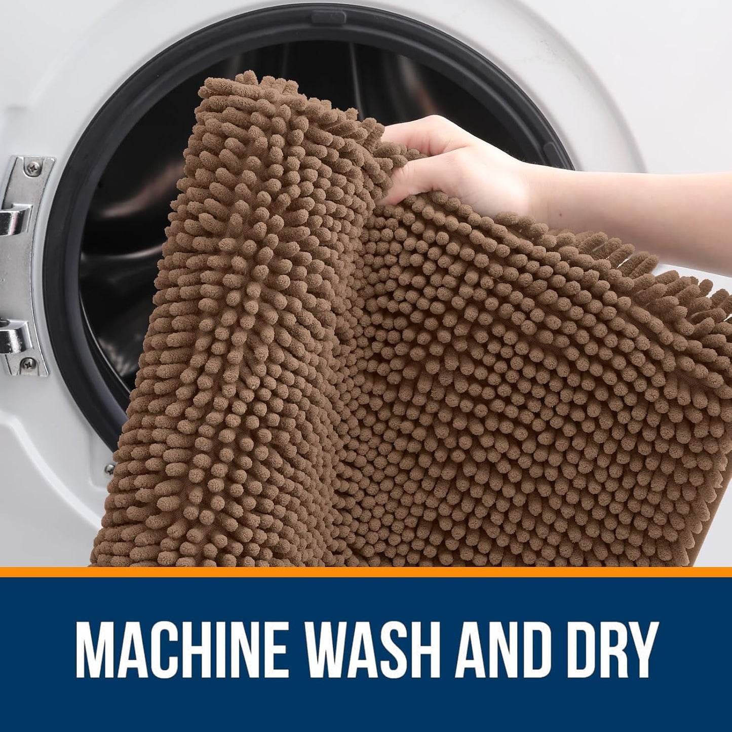 OLANLY Bathroom Rugs 44x24, Extra Soft Absorbent Chenille Bath Rugs, Rubber Backing Quick Dry, Machine Washable Bath Mats for Bathroom Floor, Tub and Shower, Home Decor Accessories, Mocha