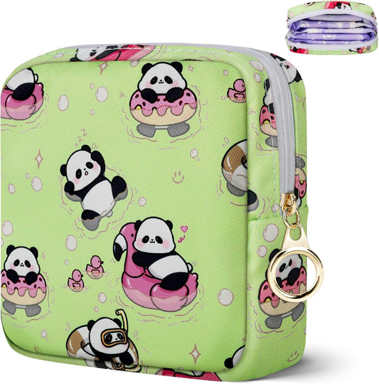 Tampon Holder for Purse, Canvas Period Bag Sanitary Napkin Storage Bag for Girls Womens, Portable Feminine Emergency Pad Period Pouch(Swimming Panda)