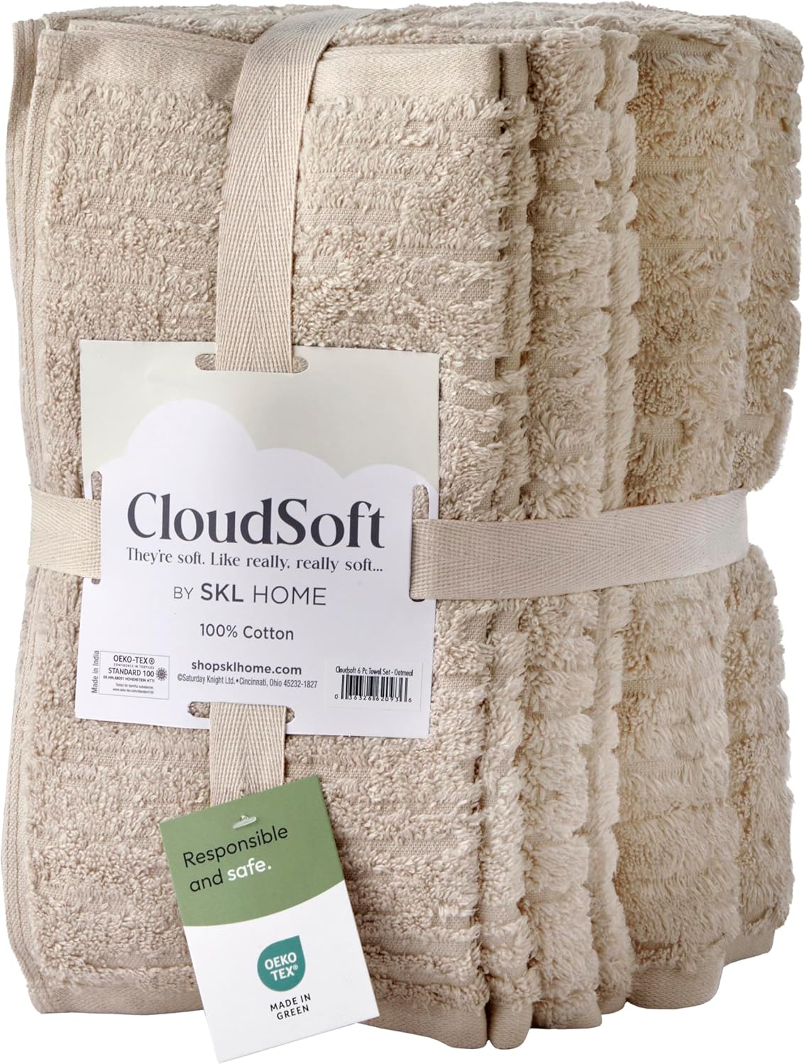 SKL Home CloudSoft Cotton Luxury 6-Piece Towel Set, Oatmeal