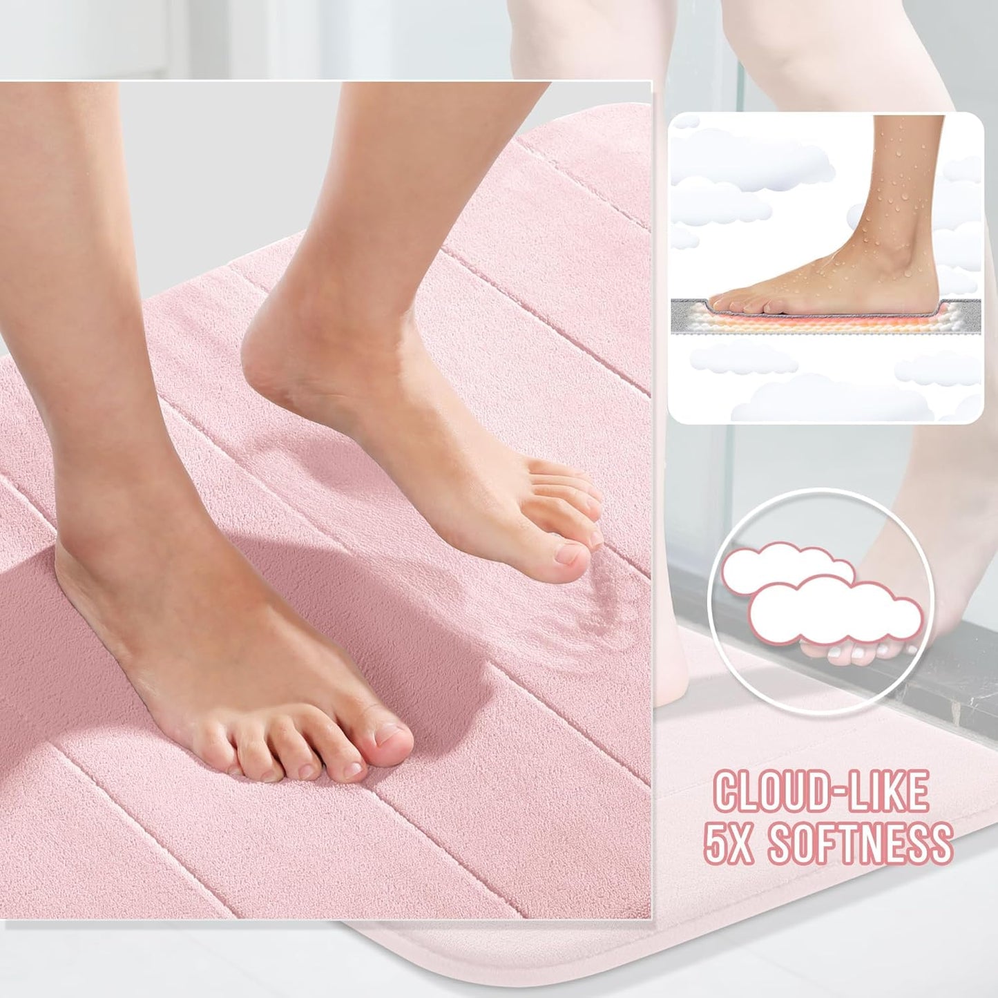 Yimobra Pink Bath Mat 31.5x20 Inch, Super Soft Absorbent Memory Foam Bathroom Rug Non Slip, Quick Dry, Machine Washable Floor Carpet for Tub Shower, Home Decor Accessories
