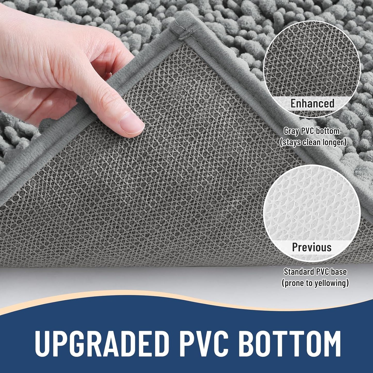 Arotive Luxury Chenille Bathroom Rug Mat, Extra Soft Thick Absorbent Shaggy Bath Rugs, Non-Slip Machine Wash Dry, Plush Bath Mats for Bathroom, Shower and Tub, 59x35, Grey