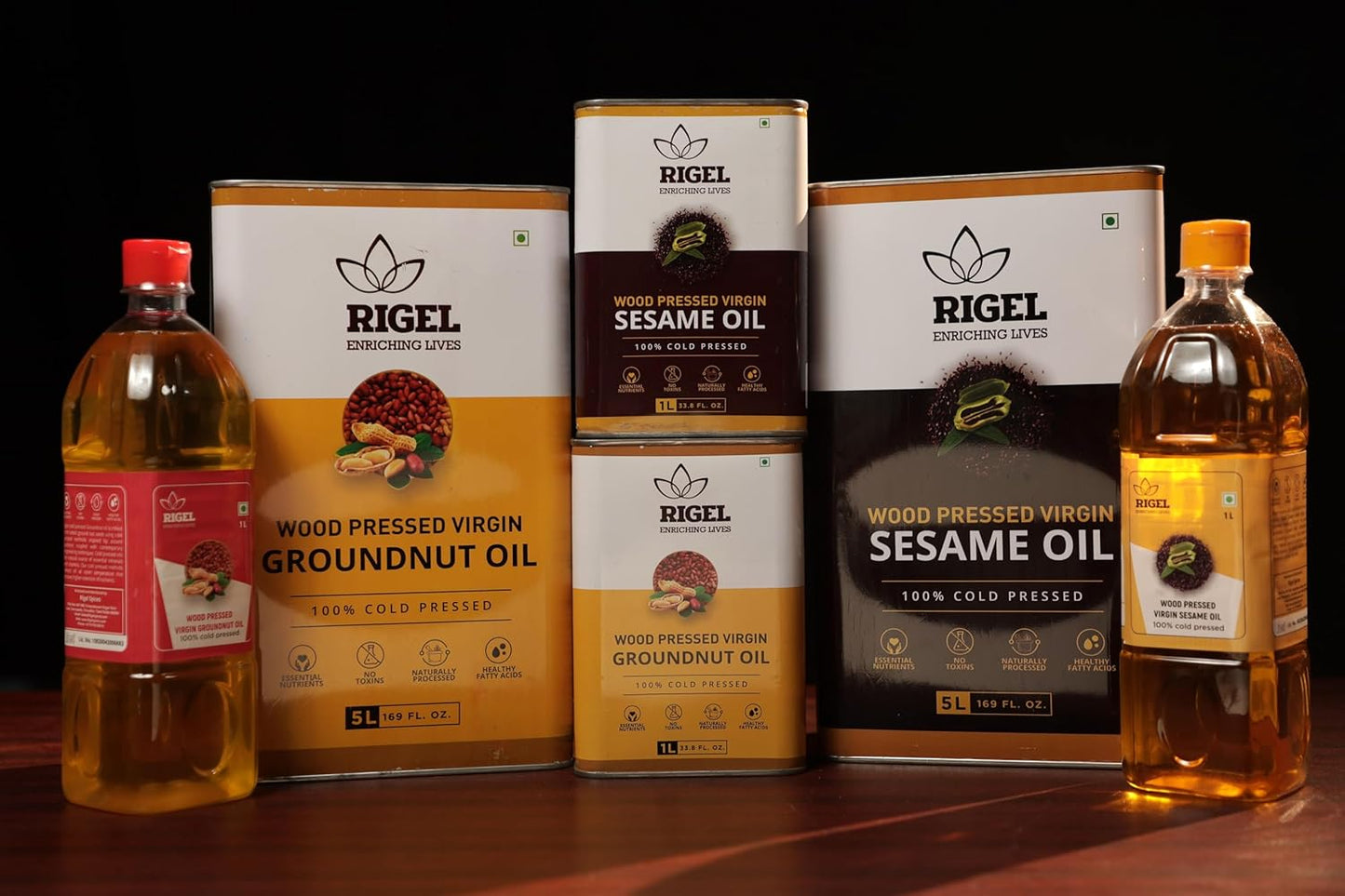 Rigel Spices | Naturally Milled Cold Pressed Peanut Oil in a Eco-Friendly Tin 33.8 fl oz(1L Tin) | No Preservatives