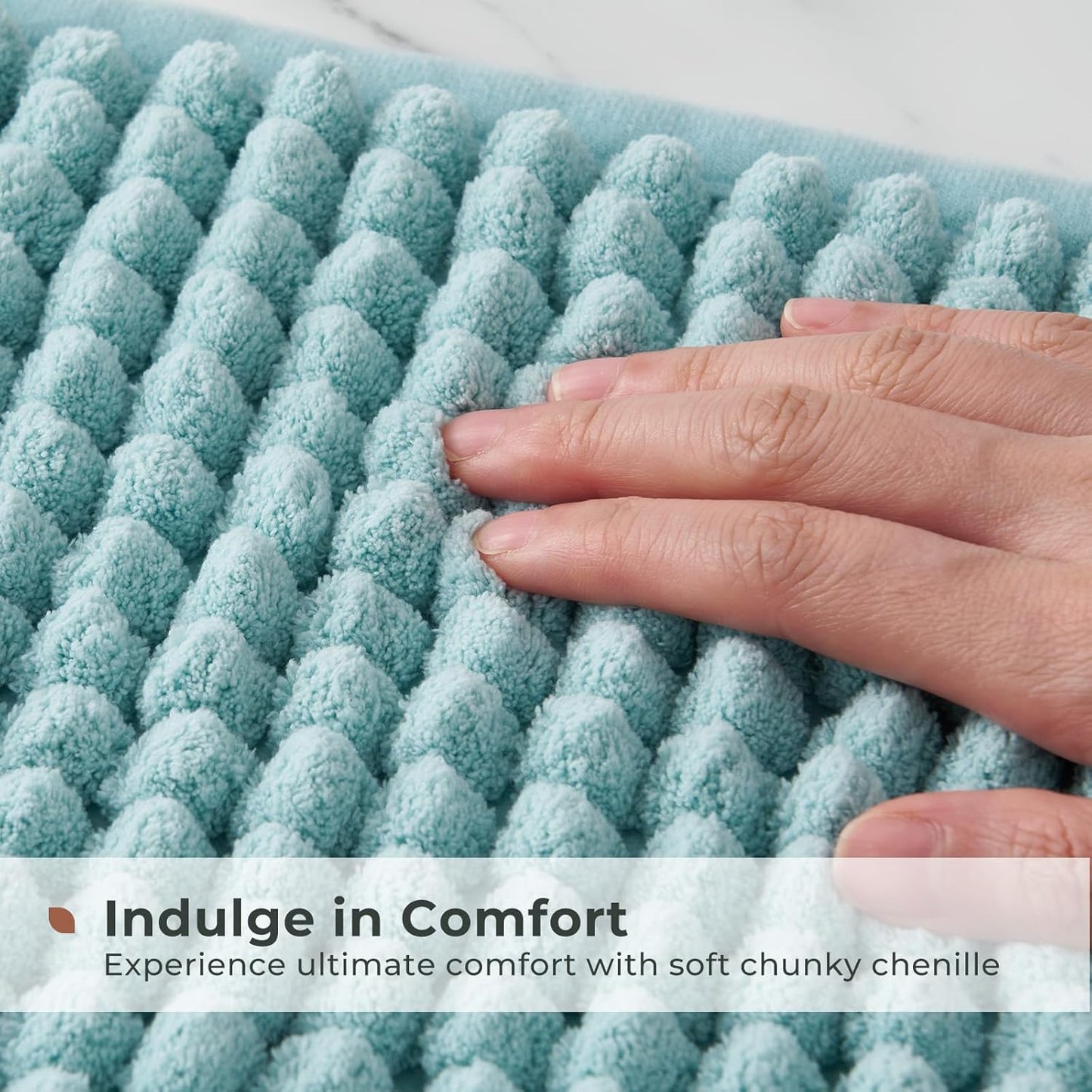 FRESHMINT Thick Chunky Chenille Bathroom Rugs 17"x24", Non Slip Bath Mat for Bathroom Floor, Small Soft Bathroom Decor Accessories, Cute Shower Mat Water Absorbent, Washable, Aqua Blue