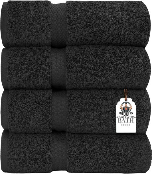 Bath Sheet 30 x 60 Pack of 4 | 450 GSM Quick Dry and Highly Absorbent | 100% Cotton Terry Towels for Bathroom - Perfect for Shower - Pool and Spa - Luxury Soft Towels - Charcoal Grey