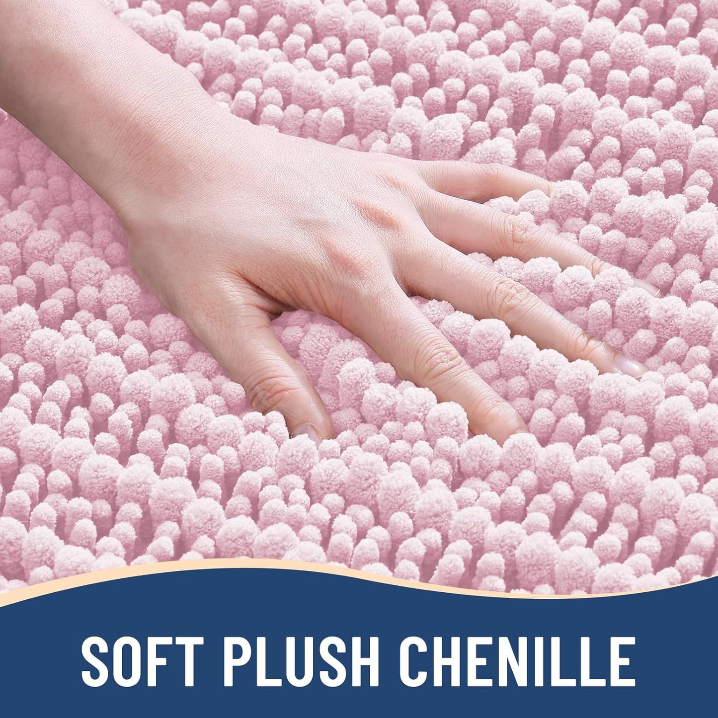 Arotive Luxury Chenille Bathroom Rug Mat, Extra Soft Thick Absorbent Shaggy Bath Rugs, Non-Slip Machine Wash Dry, Plush Bath Mats for Bathroom, Shower and Tub, 70x24, Pink