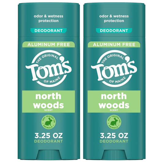 Tom’s of Maine North Woods Aluminum Free Natural Deodorant For Women & Men | Goes on Clear | Odor & Wetness Protection | Naturally Derived and Moisture-Locking Ingredients | 3.25 oz (2 Pack)