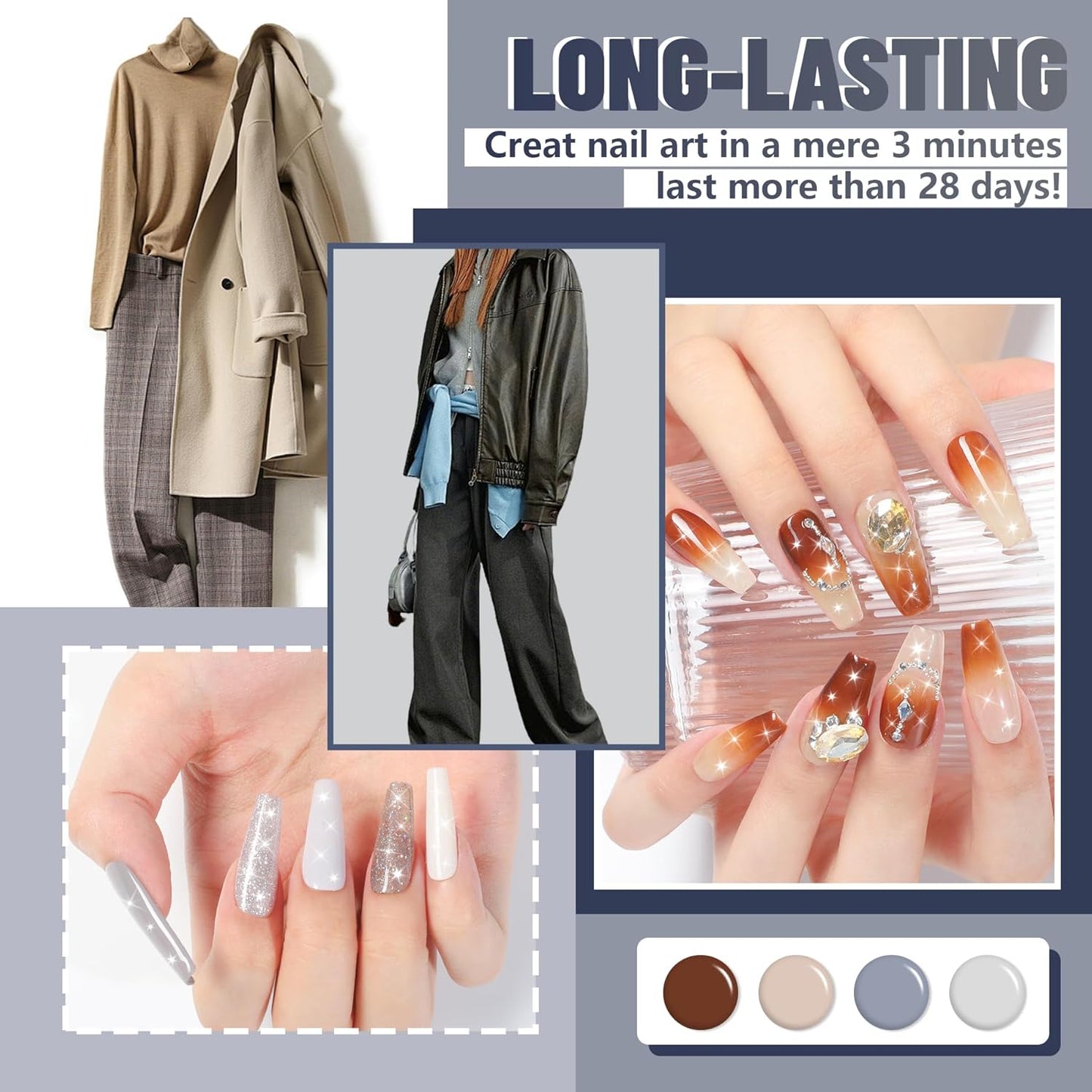 ABAC Fall & Winter Solid Gel Polish Set,Ombre Gel Nail Polish,Pat Paint Nail Art-Brown Gray Blue Glitter Colors w/Pro Brush No-Spill,Hema-Free Nail Kit for Women Industrial Wave Collection