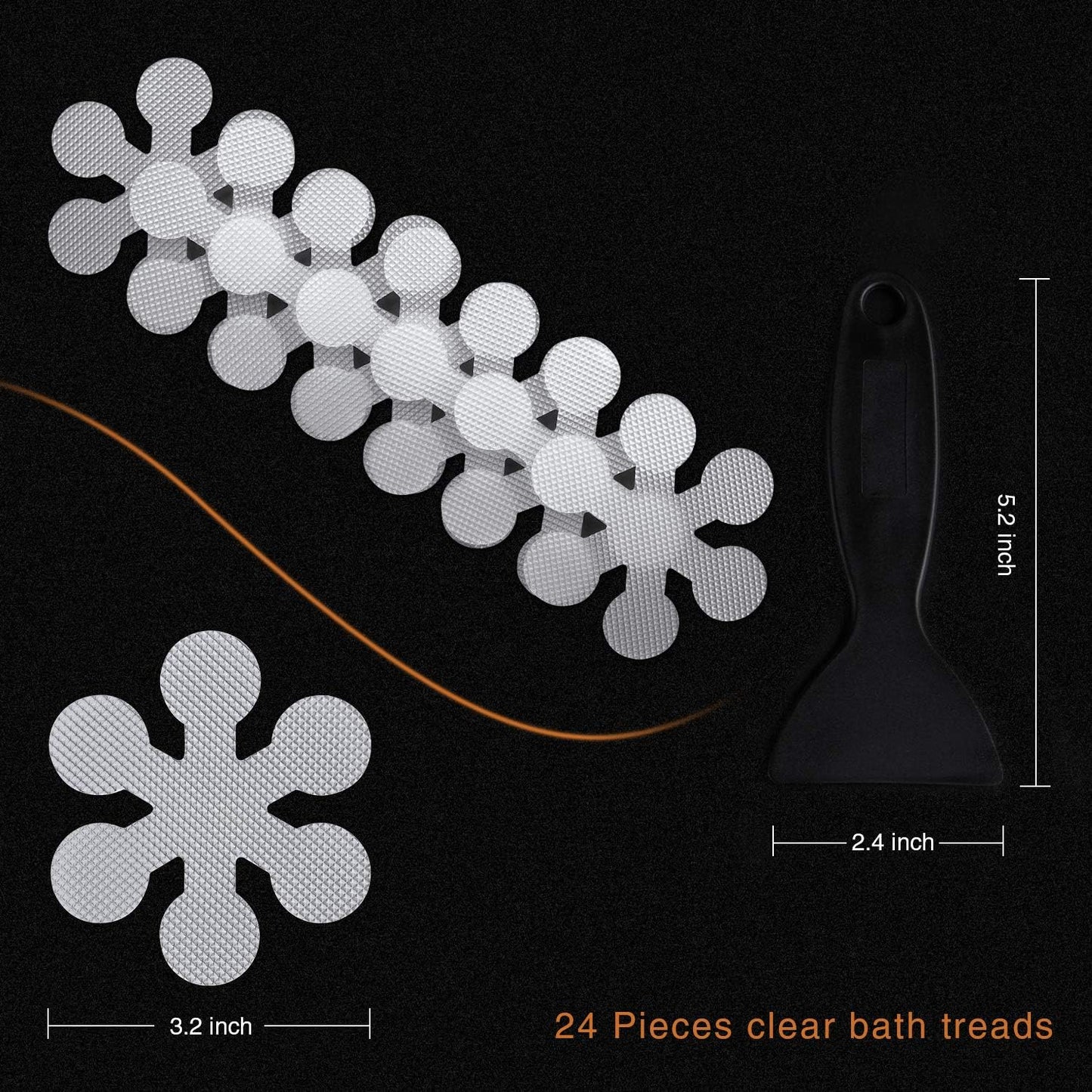 Bathtub Stickers Non-Slip, 12 PCS Safety Shower Treads Adhesive Appliques with Premium Scraper