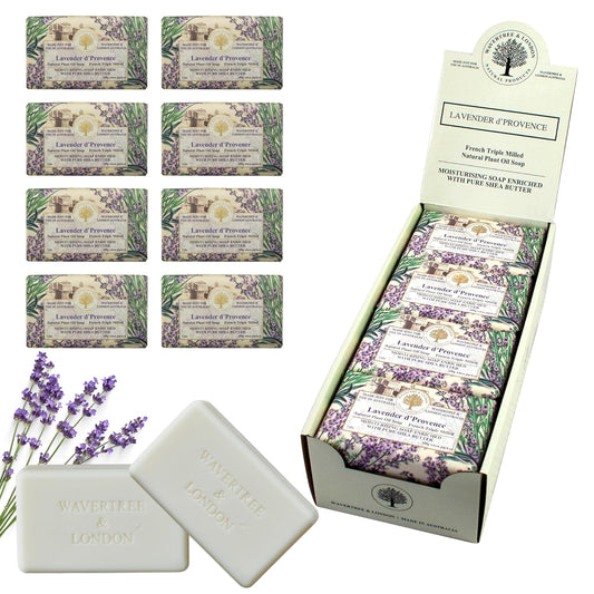 Wavertree & London Lavender D'Provence Scented Natural Soap (8 Bars), 7oz Moisturizing French Triple Milled Soap Bars enriched with shea butter - Pure Plant Oil Bath & Body Bars for All Skin Types