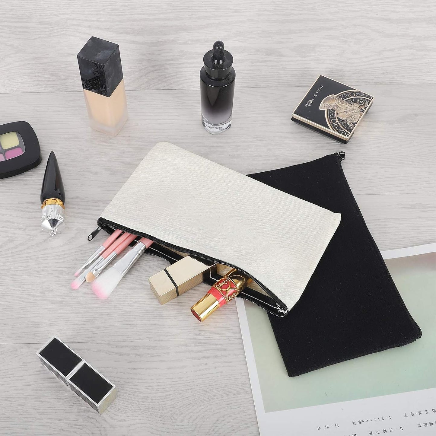 12 Pieces Cotton Canvas Makeup Bag, Multipurpose Cosmetic Bag with Zipper Travel Toiletry Pouch, Blank DIY Craft Bag (Grey, S)