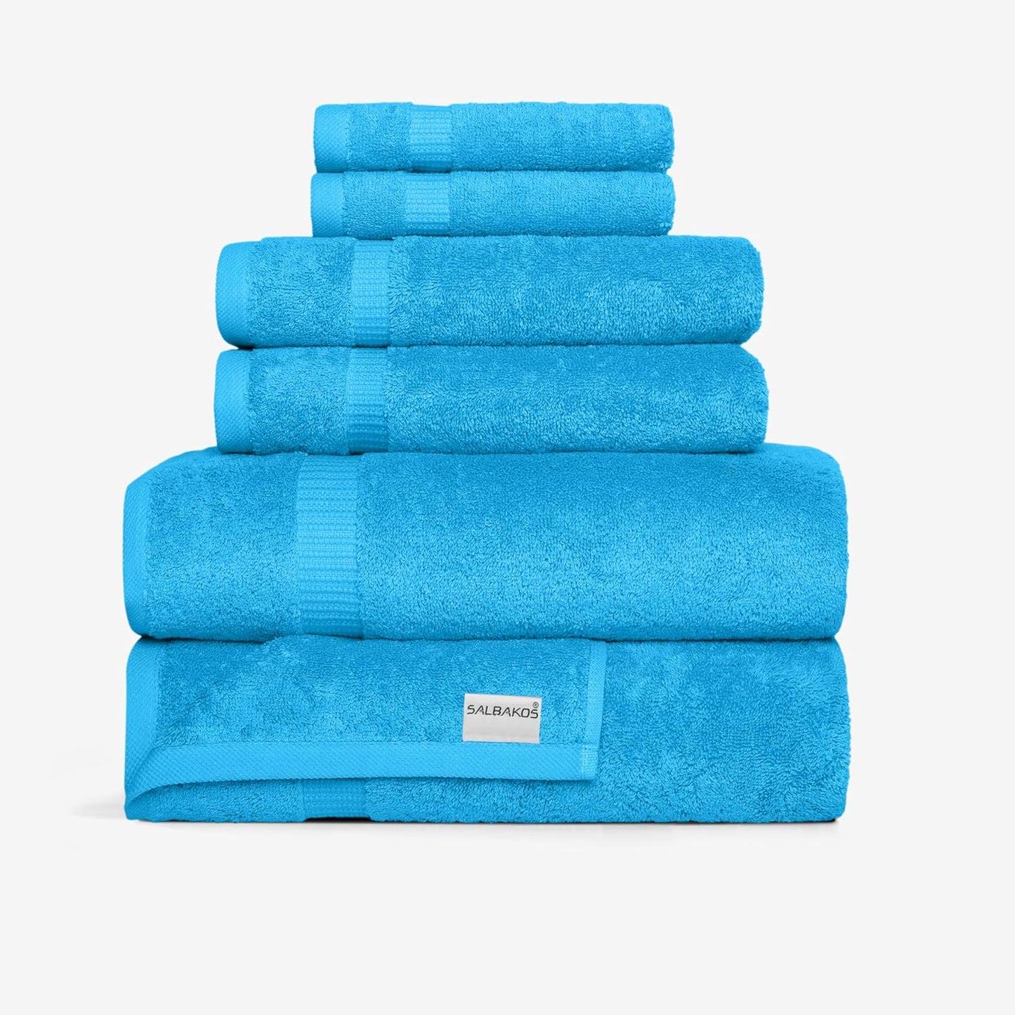 SALBAKOS 100% Turkish Cotton 6-Piece Towel Set | Heirloom Quality Hotel & Spa Collection | Soft, Super Absorbent 2 Washcloth, 2 Hand, 2 Bath Towel Sets | Made in Turkey (Aqua, 6 Piece Towel Set)